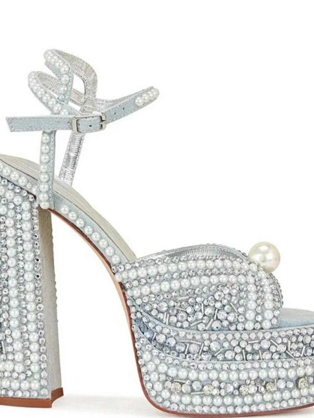 Pearl & Crystal Embellished Powder Blue Platform Heels